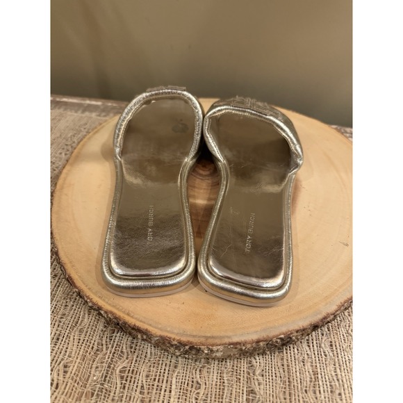 Tory Burch Double T Sport Slide Leather Sandals Gold Spark Sz-9.5 298$ - Picture 11 of 14